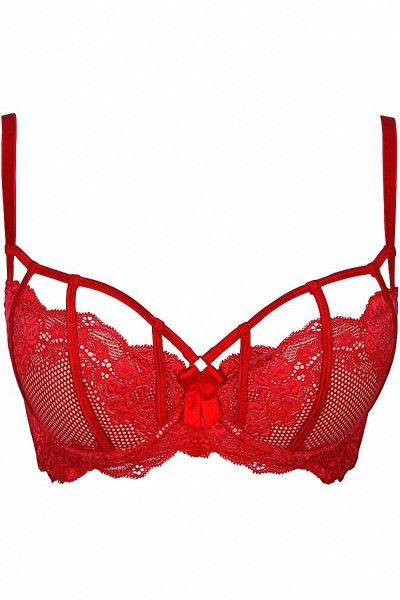 Reggiseno a balconcino in pizzo rosso V-8981