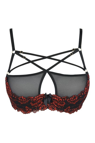 Reggiseno nero con ricamo rosso V-10021