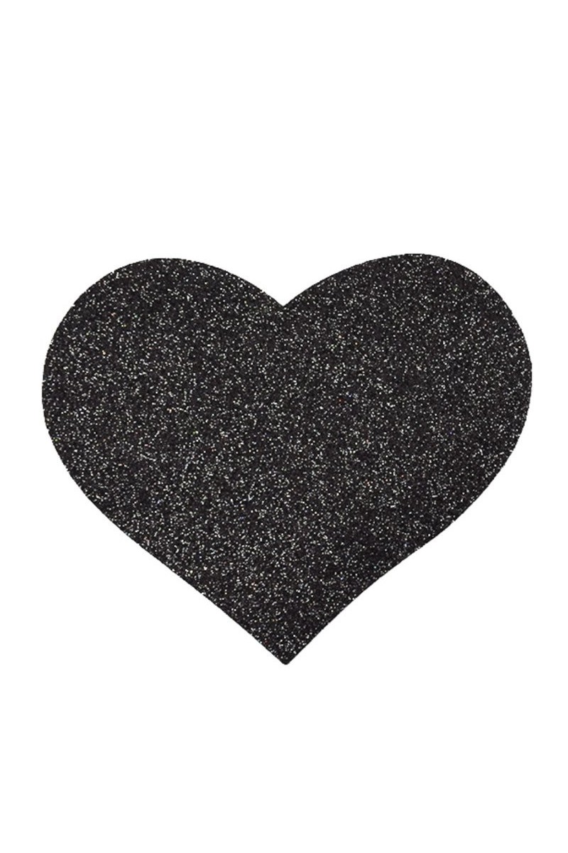 Copricapezzoli adesivi a forma di cuore glitterato nero