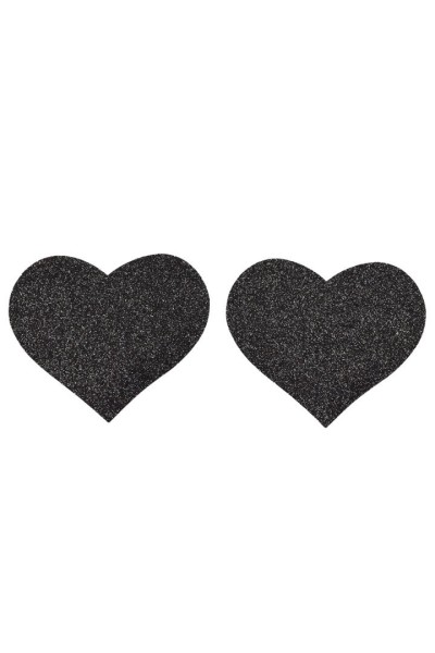 Copricapezzoli adesivi a forma di cuore glitterato nero