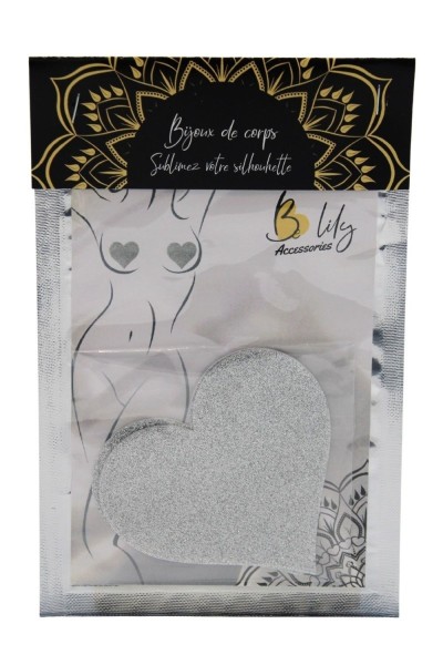 Copricapezzoli adesivi a forma di cuore glitter bianco