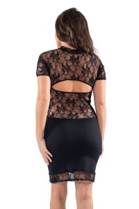 Mini abito nero in pizzo floreale Athena