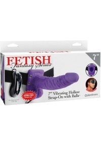 Strap on con dildo 17,8 cm viola Vibrating Hollow Strap on With Balls