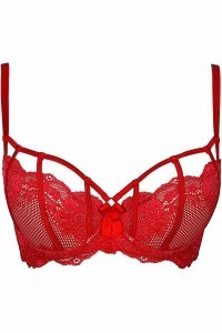 Reggiseno a balconcino in pizzo rosso V-8981