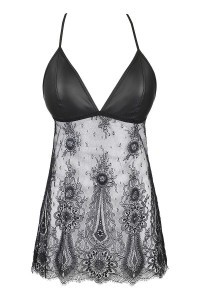 Chemise in pizzo e wetlook nero V-9789