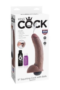 Dildo realistico eiaculante con testicoli marrone 22,8 cm