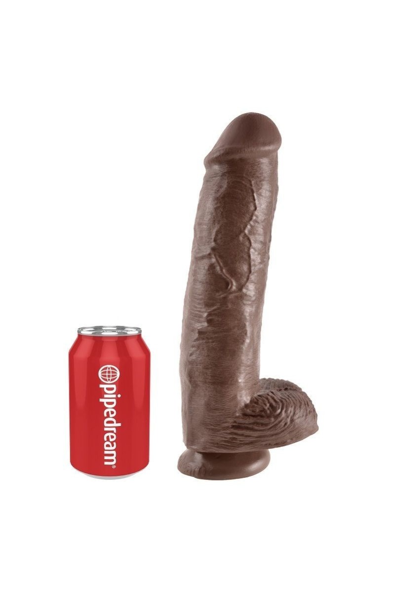 Dildo realistico con testicoli 28 cm marrone